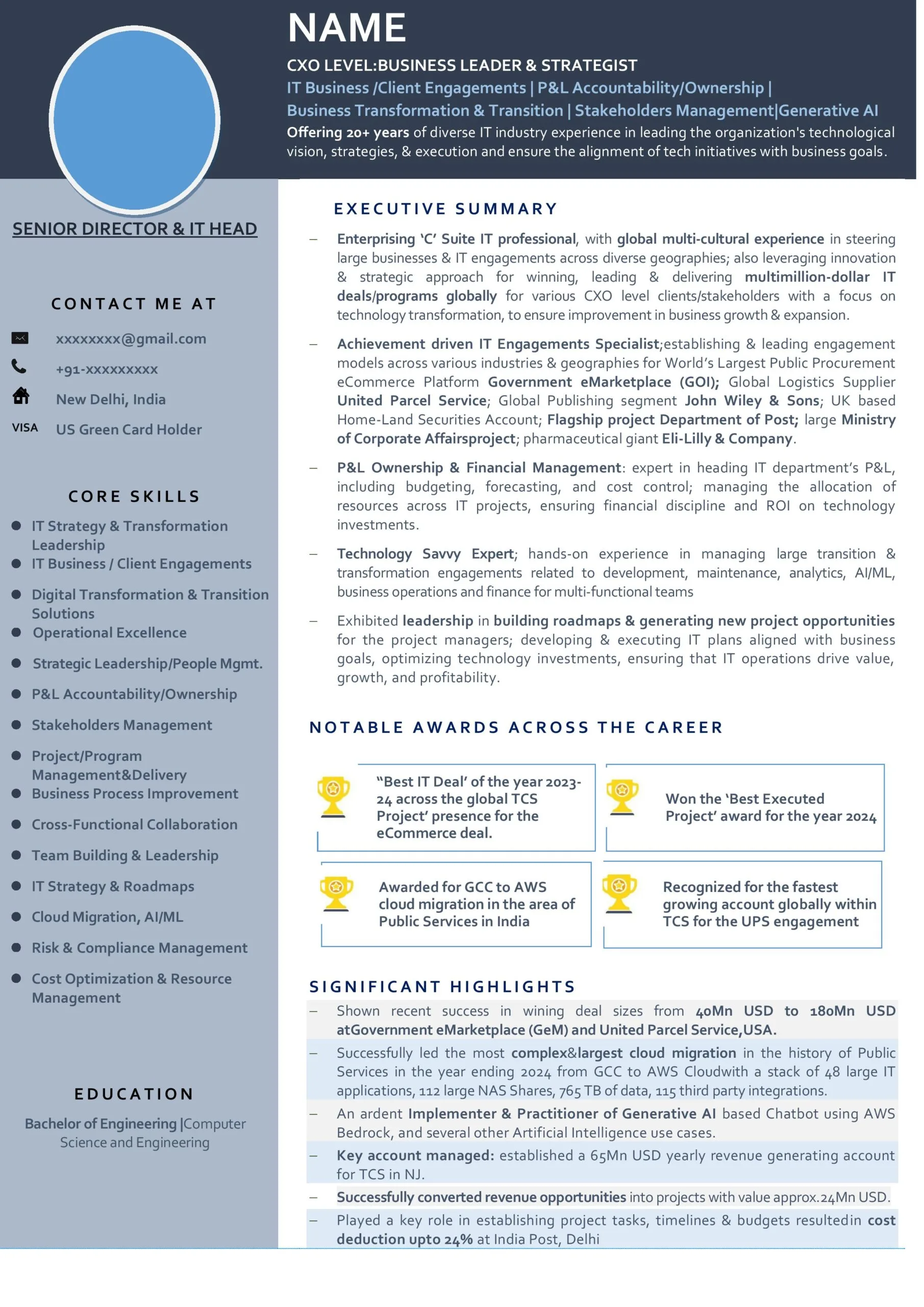 Cxo and it head resume sample