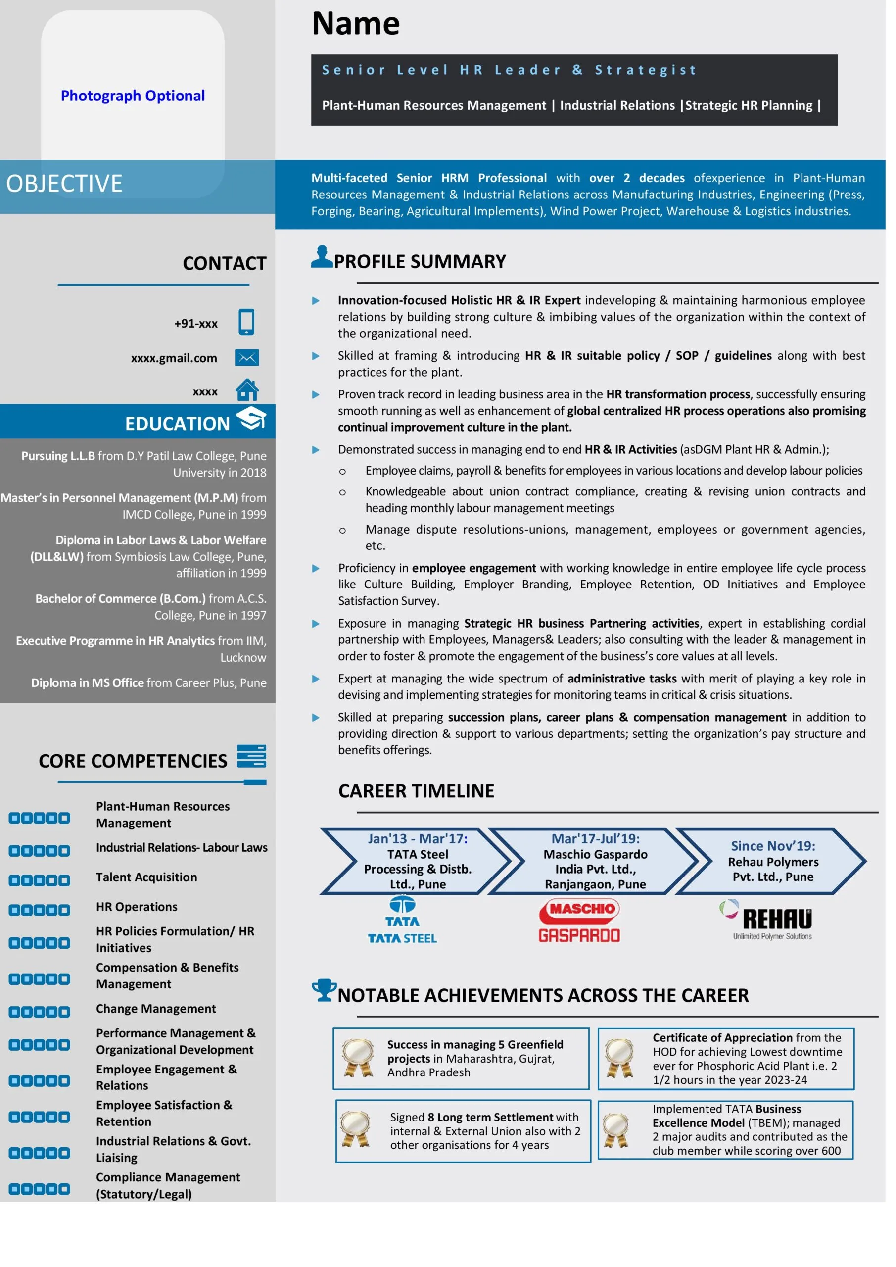 Senior hr level resume samples