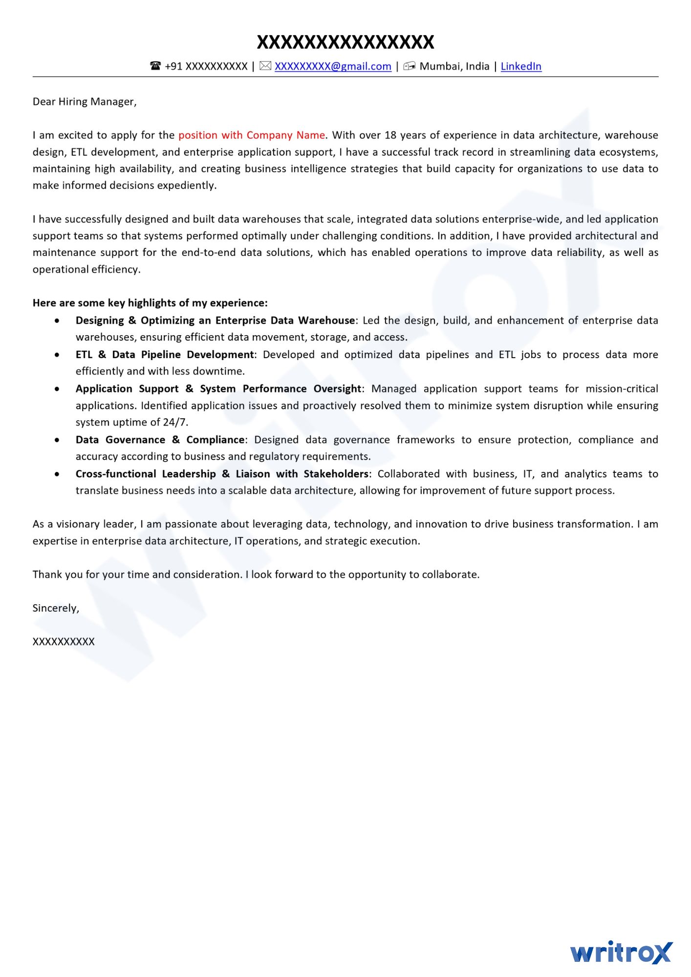 cover letter sample