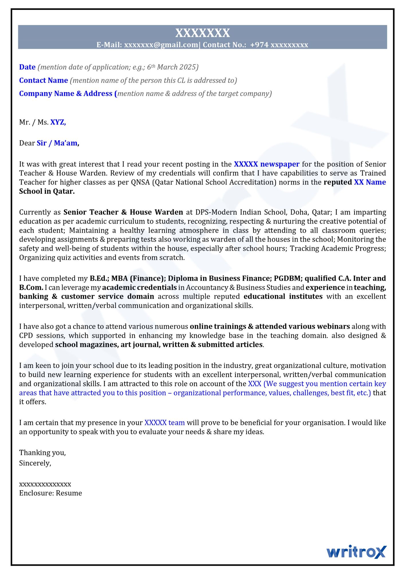 cover letters sample