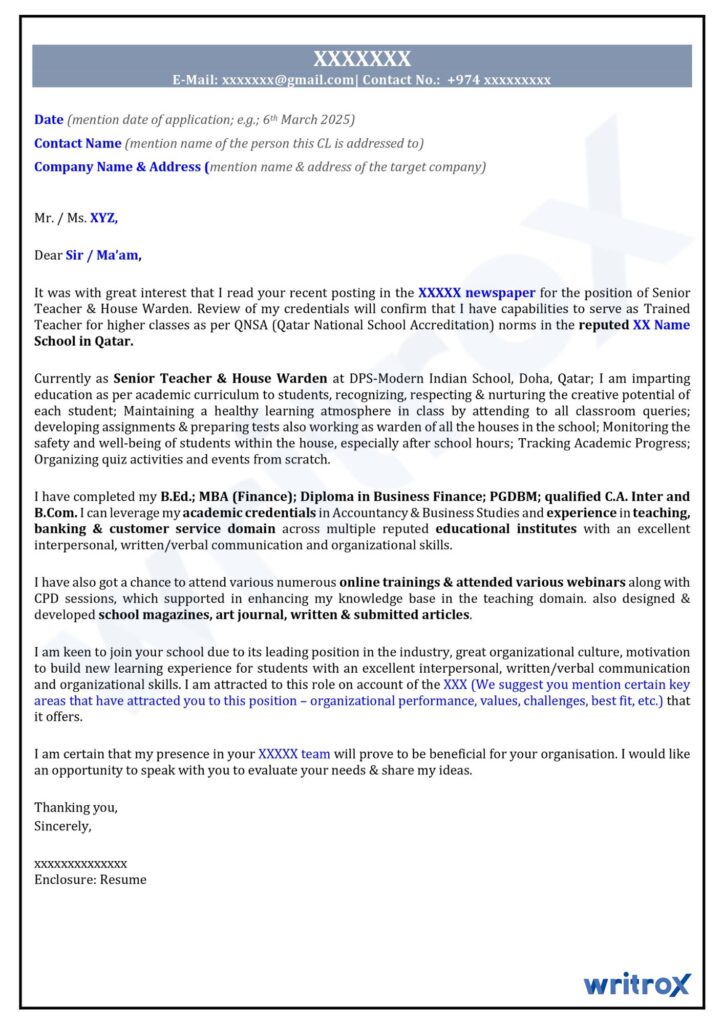 Cover Letter Sample